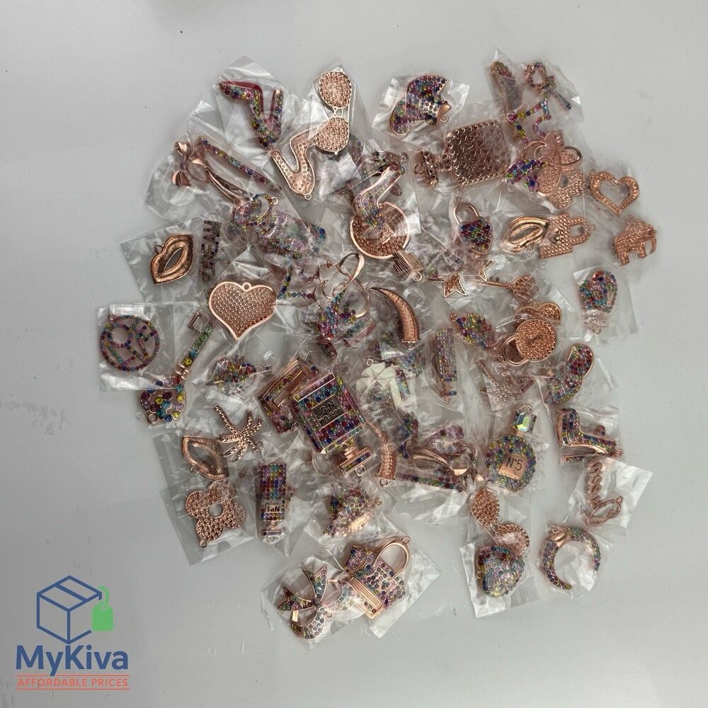 Pendants assorted plated enamel rhinestone charms rose gold multicolor 50 pcs